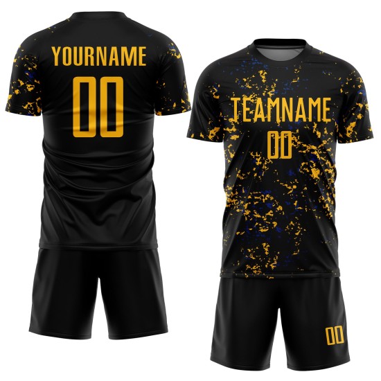 Gold-Royal Uniform Fußball Sublimation Kunst Schwarz Fragment Jersey Custom Abstrakt