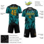 Schwarz Teal Custom Gold Uniform Fußball Sublimation Jersey