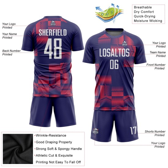 Benutzerdefinierte weiß-lila Fußballtrikot Figur Uniform Sublimation