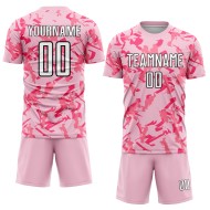 Benutzerdefinierte geometrische Sublimation Uniform Jersey Licht Fußball Muster Schwarz-Pink Abstrakt Rosa