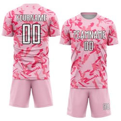 Benutzerdefinierte geometrische Sublimation Uniform Jersey Licht Fußball Muster Schwarz-Pink Abstrakt Rosa