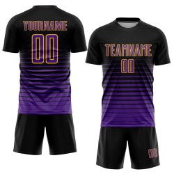 Mode Schwarz Custom Nadelstreifen Lila-Gold Jersey Verblassen Fußball Uniform Sublimation