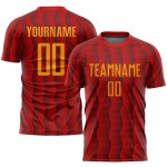 Sublimation Rot Benutzerdefinierte Uniform Trikot Fußball Gold
