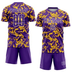 Fußball Sublimation Trikot Fluid Custom Uniform Gold-Weiß Lila Abstrakt