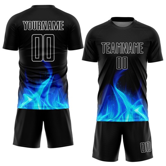 Benutzerdefinierte Uniform Weiß Fußball Sublimation Jersey Flamme Schwarz