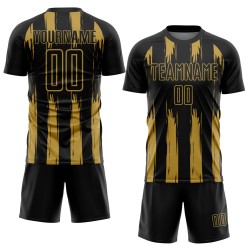 Schwarz Gold Uniform Custom Jersey Fußball Alte Streifen Sublimation Abstrakt
