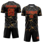 Fußball Rot-Alte Uniform Gold Sublimation Schwarz Custom Jersey