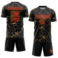 Fußball Rot-Alte Uniform Gold Sublimation Schwarz Custom Jersey