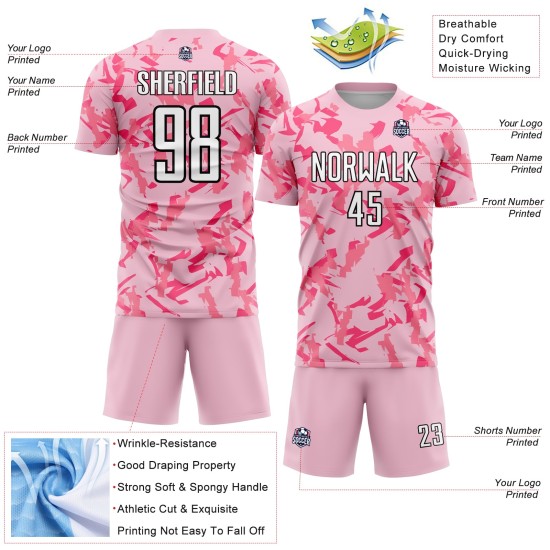 Benutzerdefinierte geometrische Sublimation Uniform Jersey Licht Fußball Muster Schwarz-Pink Abstrakt Rosa