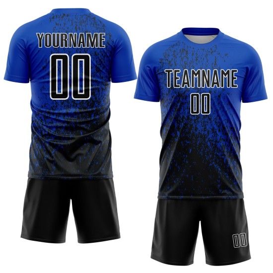 Kunst Custom Uniform Blau Sublimation Thunder Schwarz-Weiß Abstrakte Fußball Jersey Fragment