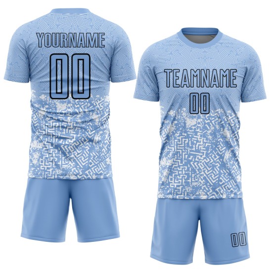 Blau Fußball Custom Geometrische Formen Sublimation Uniform Schwarz Licht Jersey