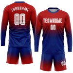 Fußball-Mode-Trikot lang weiß-königlich benutzerdefinierte Ärmel Uniform verblassen rot Sublimation