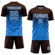 Braune Uniform Blau-Creme Fußball Sublimation Jersey Pulver Custom