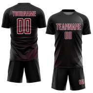 Geometrische benutzerdefinierte schwarze Sublimation Fußball Linien Uniform Jersey Crimson-Weiß