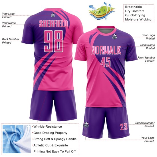 Sublimationslinien Lila-Weiß Fußball Rosa Uniform Curve Custom Jersey