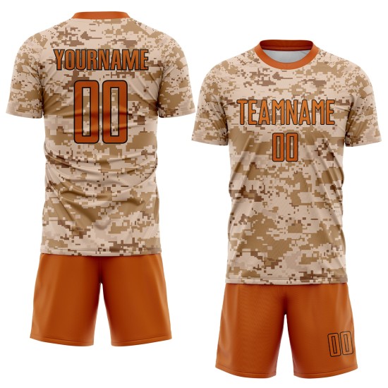 Fußball zu orange-braun Uniform Service Camo Sublimation Texas Salute Custom Jersey