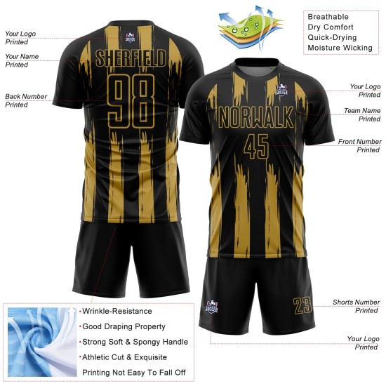 Schwarz Gold Uniform Custom Jersey Fußball Alte Streifen Sublimation Abstrakt