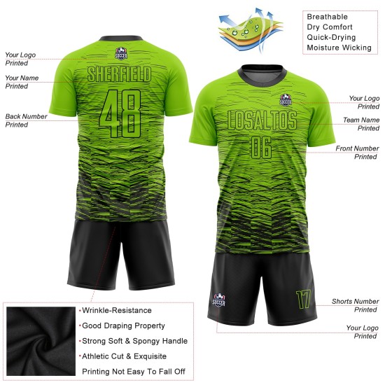 Sublimation Schwarzes Trikot Benutzerdefinierte Uniform Grün Neon Fußball