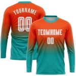 Fußball Ärmel Custom Uniform Weiß-Aqua Fade Fashion Jersey Sublimation Orange Lange