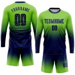 Benutzerdefinierte Fußball Navy Neon Grün Verblassen Lange Jersey Ärmel Sublimation Uniform Mode