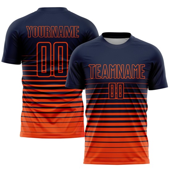 Benutzerdefinierte Uniform Navy Fashion Fade Orange Nadelstreifen Fußball Sublimation Jersey