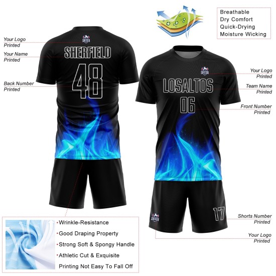 Benutzerdefinierte Uniform Weiß Fußball Sublimation Jersey Flamme Schwarz