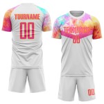 Weißes, uniformiertes Sublimations-Fußballtrikot in Pink-Gold