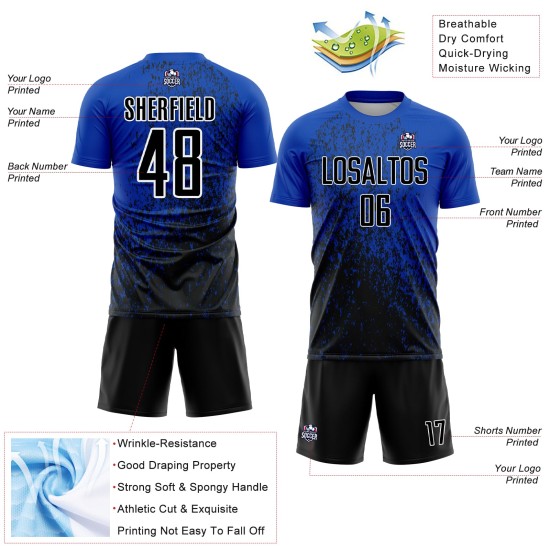 Kunst Custom Uniform Blau Sublimation Thunder Schwarz-Weiß Abstrakte Fußball Jersey Fragment