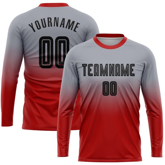 Sublimation Grau Schwarz-Rot Lange Uniform Mode Benutzerdefinierte Ärmel Verblassen Jersey
