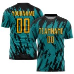 Schwarz Teal Custom Gold Uniform Fußball Sublimation Jersey