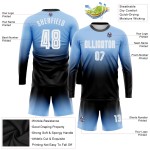 Blaue Fußballuniform Lange Sublimation Fashion Jersey Fade Light Weiß-Schwarz Custom Sleeve