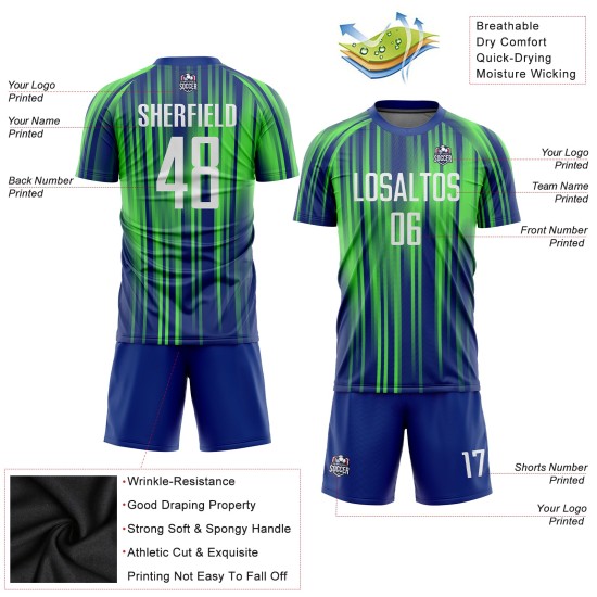 Grün Weiß-Royal Sublimation Custom Jersey Uniform Neon Fußball