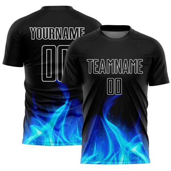 Benutzerdefinierte Uniform Weiß Fußball Sublimation Jersey Flamme Schwarz