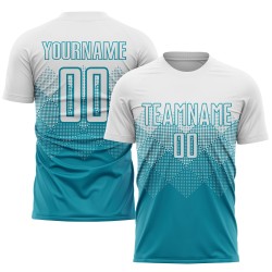 Benutzerdefinierte Teal Jersey Uniform Weiß Fußball Sublimation