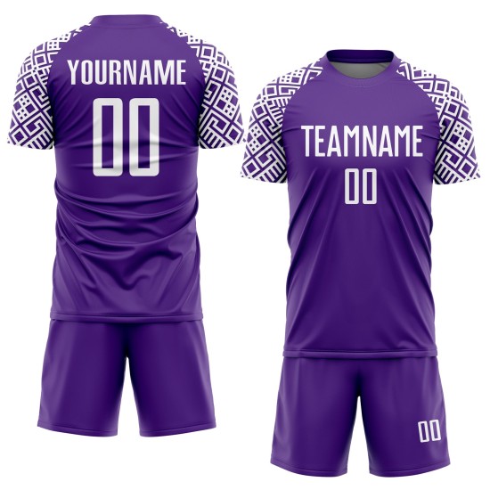 Sublimationsuniform, geometrisches weißes Fußball-Form-Lila-Custom-Trikot