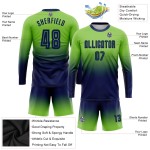 Benutzerdefinierte Fußball Navy Neon Grün Verblassen Lange Jersey Ärmel Sublimation Uniform Mode