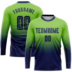 Benutzerdefinierte Fußball Navy Neon Grün Verblassen Lange Jersey Ärmel Sublimation Uniform Mode