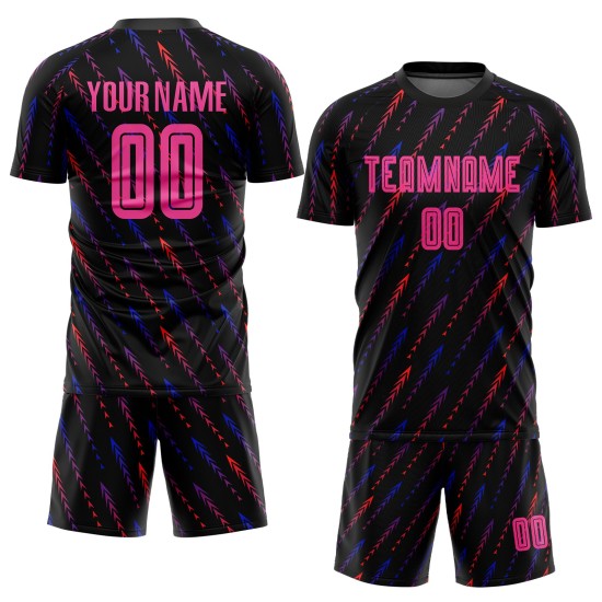 Pink-Orange Custom Sublimation Fußball Jersey Schwarze Uniform