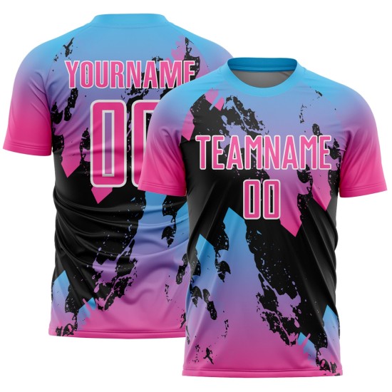 Benutzerdefinierte Jersey Sky Splash Pink Uniform Blau-Schwarz Fußball Sublimation