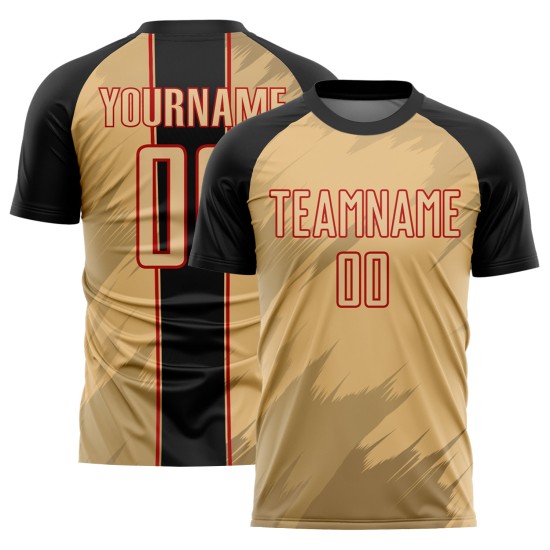 Fußballtrikot Alte Sublimation Uniform Sharp Schwarz-Rot Gold Benutzerdefinierte Formen