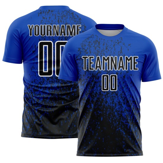 Kunst Custom Uniform Blau Sublimation Thunder Schwarz-Weiß Abstrakte Fußball Jersey Fragment