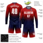 Fußball Fade Sublimation Fashion Custom Jersey Rot Uniform Weiß-Marine Langarm