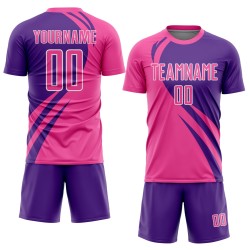 Sublimationslinien Lila-Weiß Fußball Rosa Uniform Curve Custom Jersey
