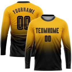 Fashion Fade Uniform Ärmel Lange Sublimation Schwarz Jersey Custom Gold Fußball