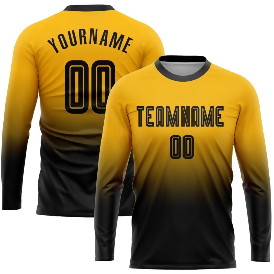 Fashion Fade Uniform Ärmel Lange Sublimation Schwarz Jersey Custom Gold Fußball