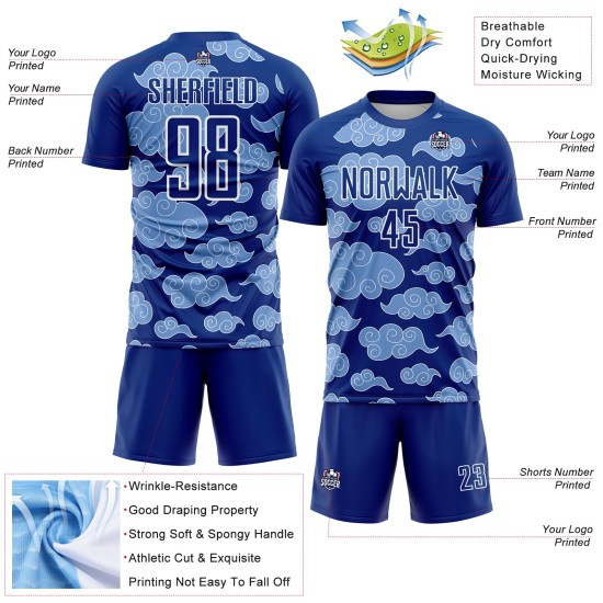Uniform Custom Pattern Royal Sublimation Cloud Soccer Weiß Trikot