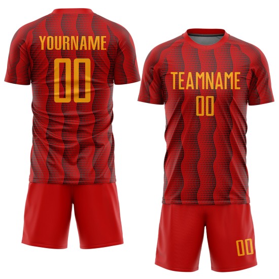 Sublimation Rot Benutzerdefinierte Uniform Trikot Fußball Gold